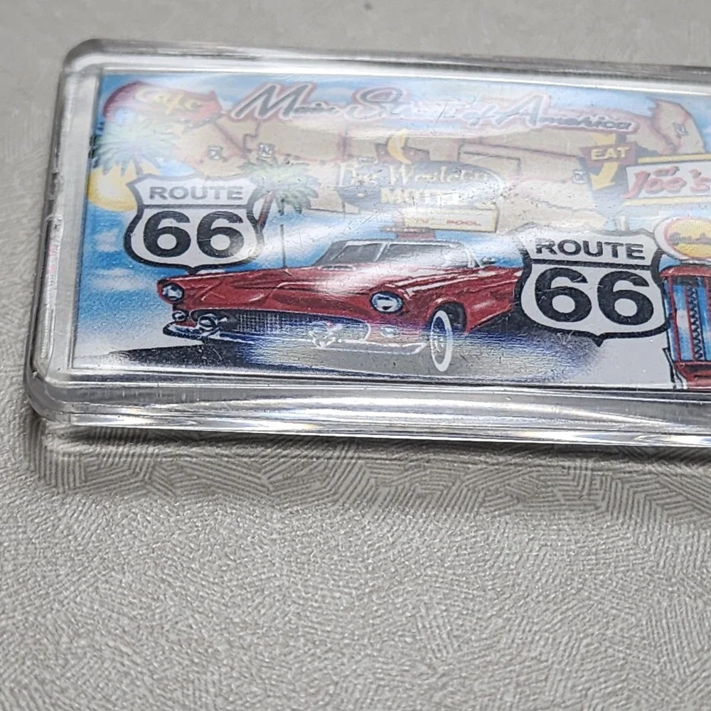 Vintage Route 66 Main Street Of America Car Lucite Keychain Key Ring Collectible